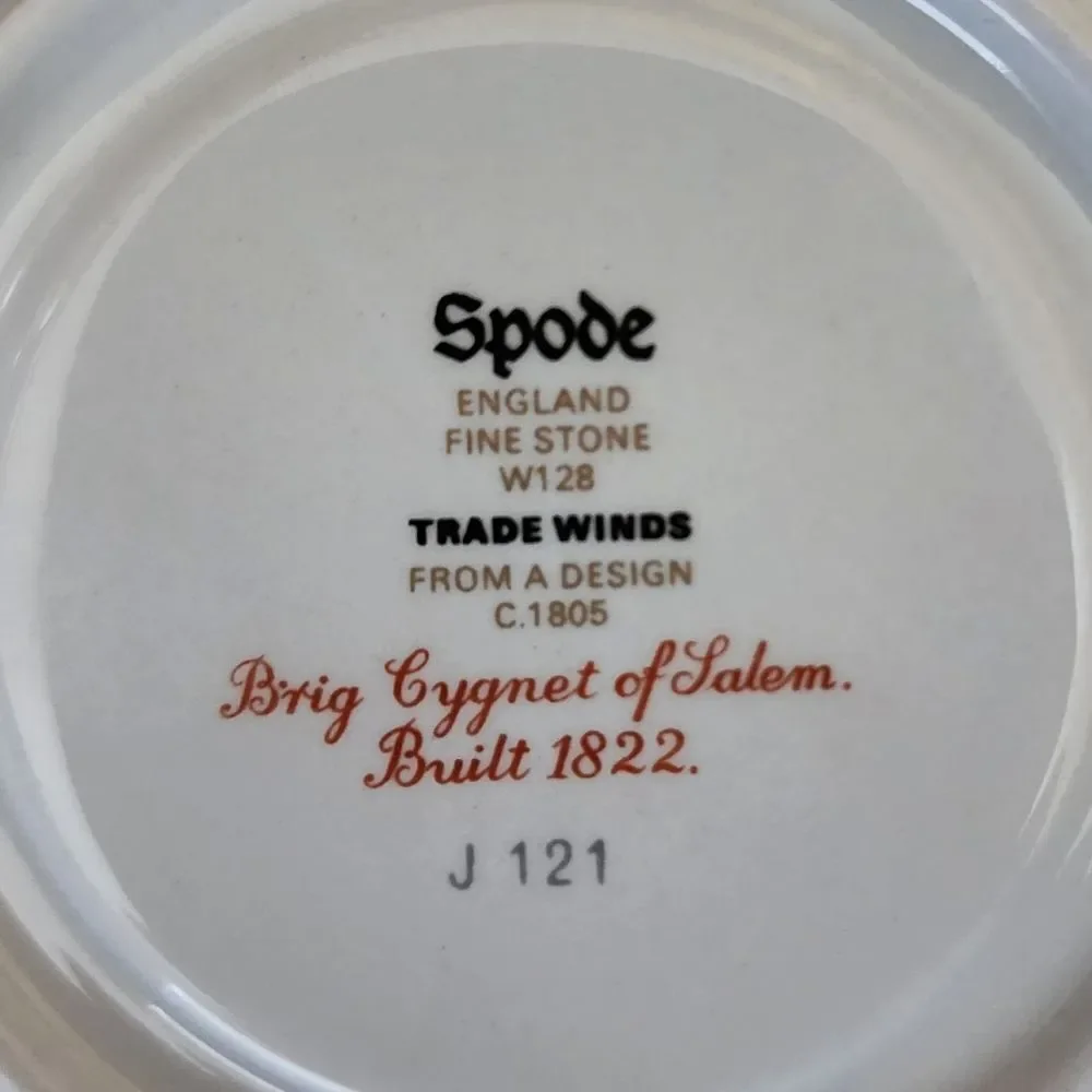 Spode Trade Winds Cup Saucer Red Gold England Fine Stone W128 Design C 1805